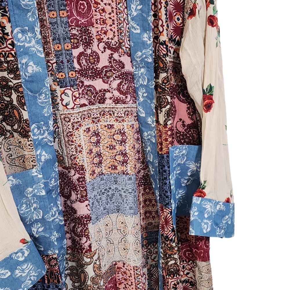 Oddy mixed print patchwork gauze duster kimono Sz… - image 2